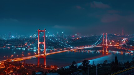 Obraz premium A beautiful bridge in the city at night.