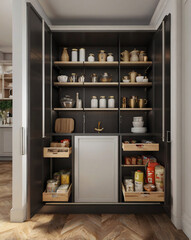 AI generative. 3d render of  luxury open cabinet pantry. 1