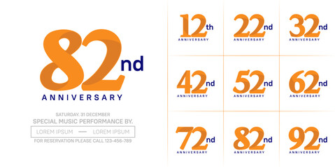 anniversary logotype set vector, orange color for special day celebration
