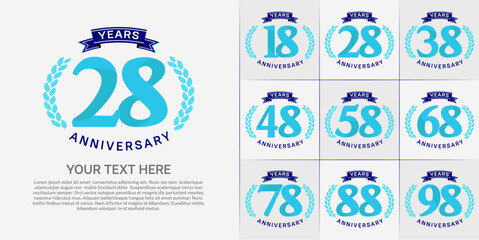 anniversary logotype set vector, blue color and ribbon for special day celebration