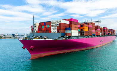 cargo container ship sailing in sea to import export goods and distributing products to dealer and...