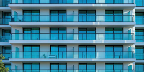 Fototapeta premium The Exterior of several modern apartments with balconies