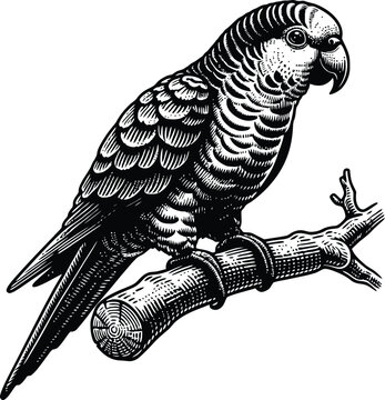 recommend clip art: set of parrots sitting on a branch silhouette, on a white background, vector