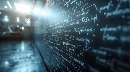 Fototapeta premium A whiteboard covered with complex mathematical equations.