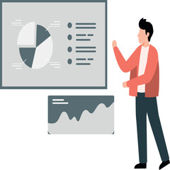 Boy is looking at business chart graph.