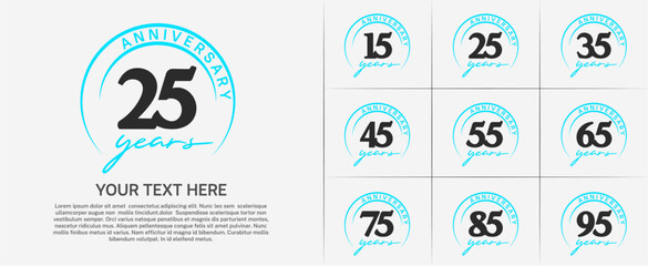 anniversary logotype set vector, black color with blue circle for special day celebration