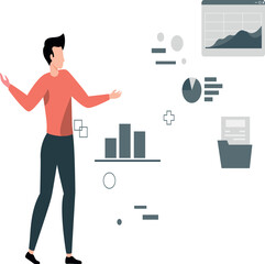 The boy is showing various business graphs.