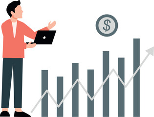 The boy is working on a business graph.