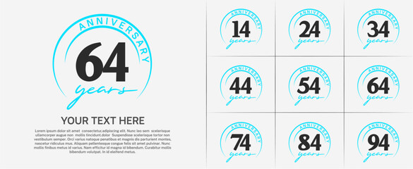 anniversary logotype set vector, black color with blue circle for special day celebration