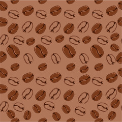 Vector coffee seamless pattern with brown random beans for you design