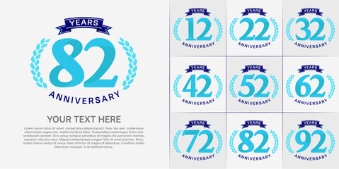 anniversary logotype set vector, blue color and ribbon for special day celebration