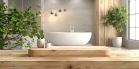 Fototapeta premium Wooden Platform in Modern Bathroom Setting