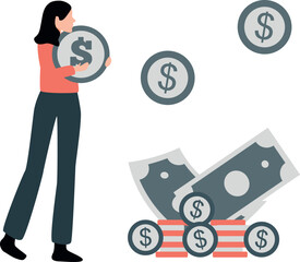 The girl is holding a dollar coin.