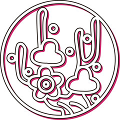 カラーシャドウの円形ミニ花札　如月　梅　2月　梅のカス