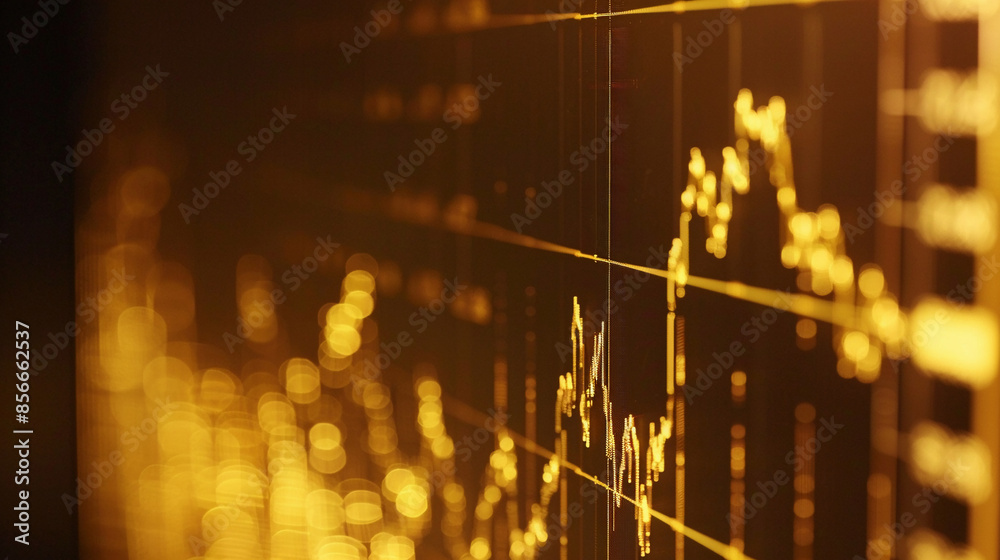 Poster a detailed view of gold stock performance graphs on a computer. investment finance