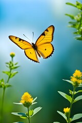 A flying yellow butterfly