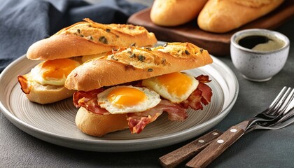 たまごを挟んだ朝食のフランスパン