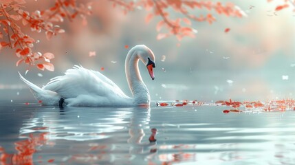 Fototapeta premium Swan in Autumnal Lake