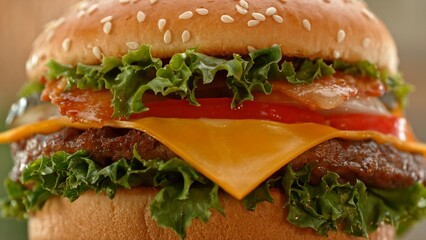 Close-up of home made tasty burgers on old olive wooden table.