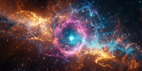 Obraz premium Cosmic Nebula with Star Clusters and Glowing Gas