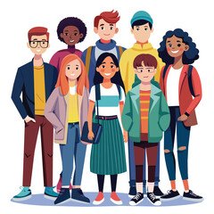 Fototapeta premium A group of diverse young modern students are standing together in a casual setting