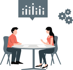 Fototapeta premium A boy and a girl are talking about graphs.
