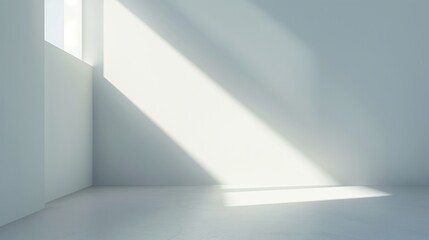 Minimalist Sunlit Empty Room with Window. Bright Sunlight Streaming into Empty White Room