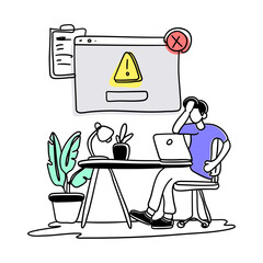 Experience the modern and clean aesthetic of a flat illustration featuring an Error Warning on the web