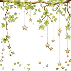 illustration of vines and star growing on tree branches transparent background