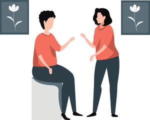 Boy and girl talking about home exercise.