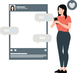 Girl using social media on mobile phone.