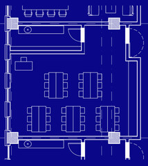 2d architectural drawing illustration of a laboratory classroom for primary school. Educational space for children. Image in blueprint style. 