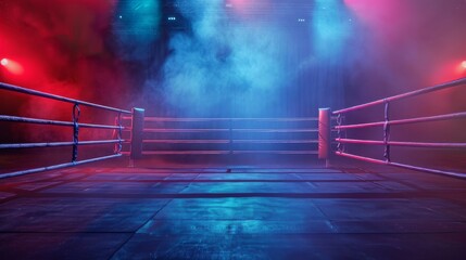 professional boxing ring with spotlights and smokey background martial arts sport