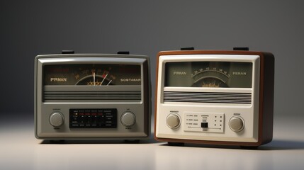 Fototapeta premium different models of old radios which are now antiques and were much used n for communication