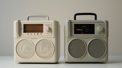 Obraz premium different models of old radios which are now antiques and were much used n for communication