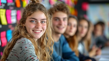Fototapeta na wymiar Smiling Students in Classroom