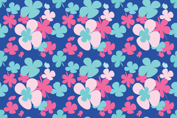 Seamless Floral Pattern With Hand Drawn Vintage 70s Style Flower Background Illustration. Colorful Pastel Color Groovy Artwork Bundle, Y2k Nature Backgrounds With Spring Plants.