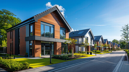 Modern style housing estate, clear sky.