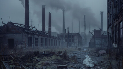 Fototapeta premium abandoned factory in the fog