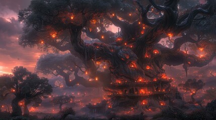 Magical Forest, Ancient Tree, Red Fruit Trees