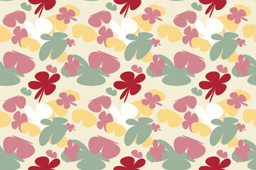 Beautiful Floral Pattern Design Vintage 70s Style Flower Background Illustration. Colorful Pastel Color Groovy Artwork Bundle, Y2k Nature Backgrounds With Spring Plants.