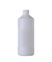 White plastic bottle with white cap and blank label isolated on white