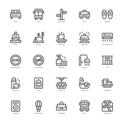 Travel and Hotel icon pack for your website, mobile, presentation, and logo design. Travel and Hotel icon outline design. Vector graphics illustration and editable stroke.