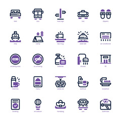 Travel and Hotel icon pack for your website, mobile, presentation, and logo design. Travel and Hotel icon dual tone design. Vector graphics illustration and editable stroke.