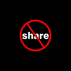 No or Stop. Share icon. Social media sign on black background