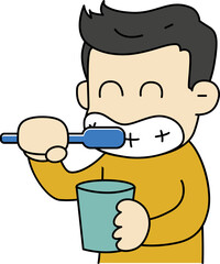 A scene where a person brushes his teeth