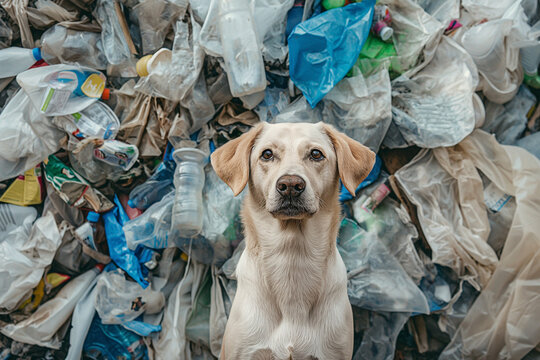 Dogs in big a trash wall single used plastic plastic free day