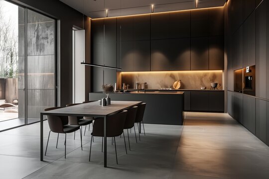 Modern Black Matte Kitchen with Wood - Minimalist Style