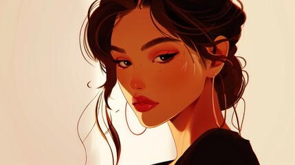 Naklejka premium An exquisitely detailed animated woman with a seductive look, standing alone, her stunning features highlighted by the white background. --ar 16:9 Job ID: 44ede2f4-55bb-4432-949d-68c1b2712df9