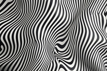 Naklejka premium Abstract black and white optical illusion with wavy lines creating a hypnotic and distorted pattern. Concept of visual perception, optical illusion, and abstract art. 